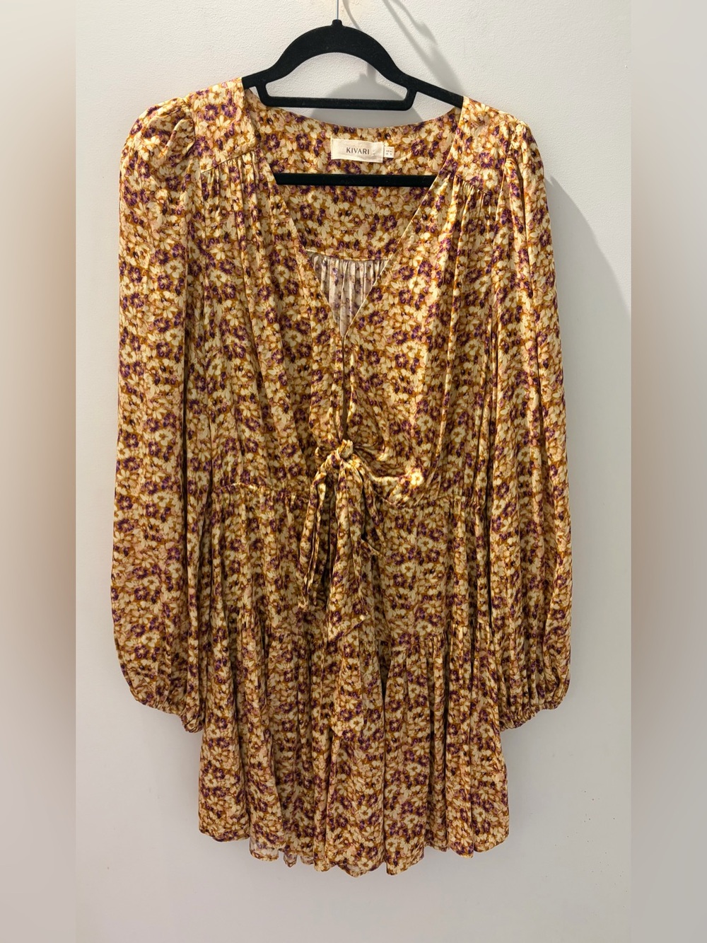 KIVARI Mia Tie Front Floral Mini Dress Golden Ditsy Size 10 - Picture 8 of 12